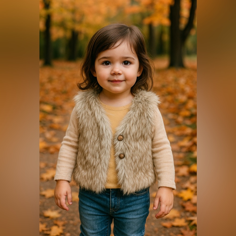 Artisan NY Toddler Girls Brown Cream Faux Fur Vest Size 3T Fall Winter Cozy Boho